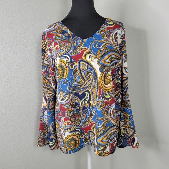 Valerie Stevens Bell Sleeve Paisley Top Medium - Picture 4 of 9